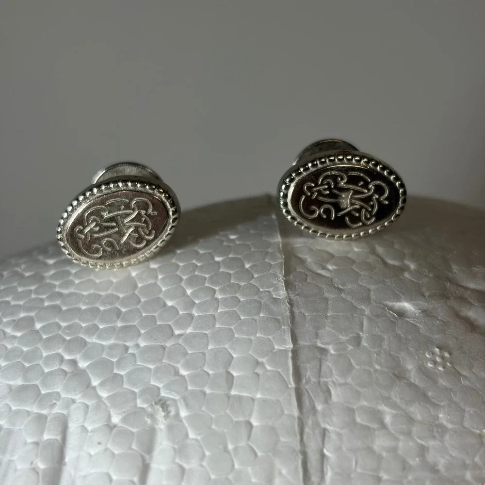 Silver Tone Celtic Knot Oval Engraved Stud Back Cufflinks Formal Accessory